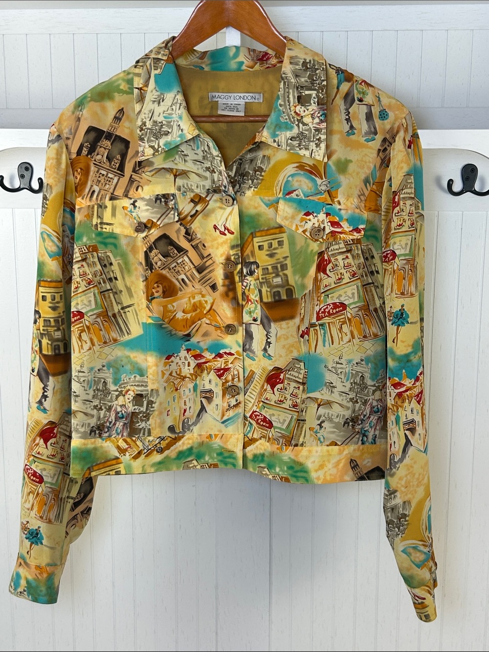 Maggy London 100% Silk Cityscape Art Print Jacket